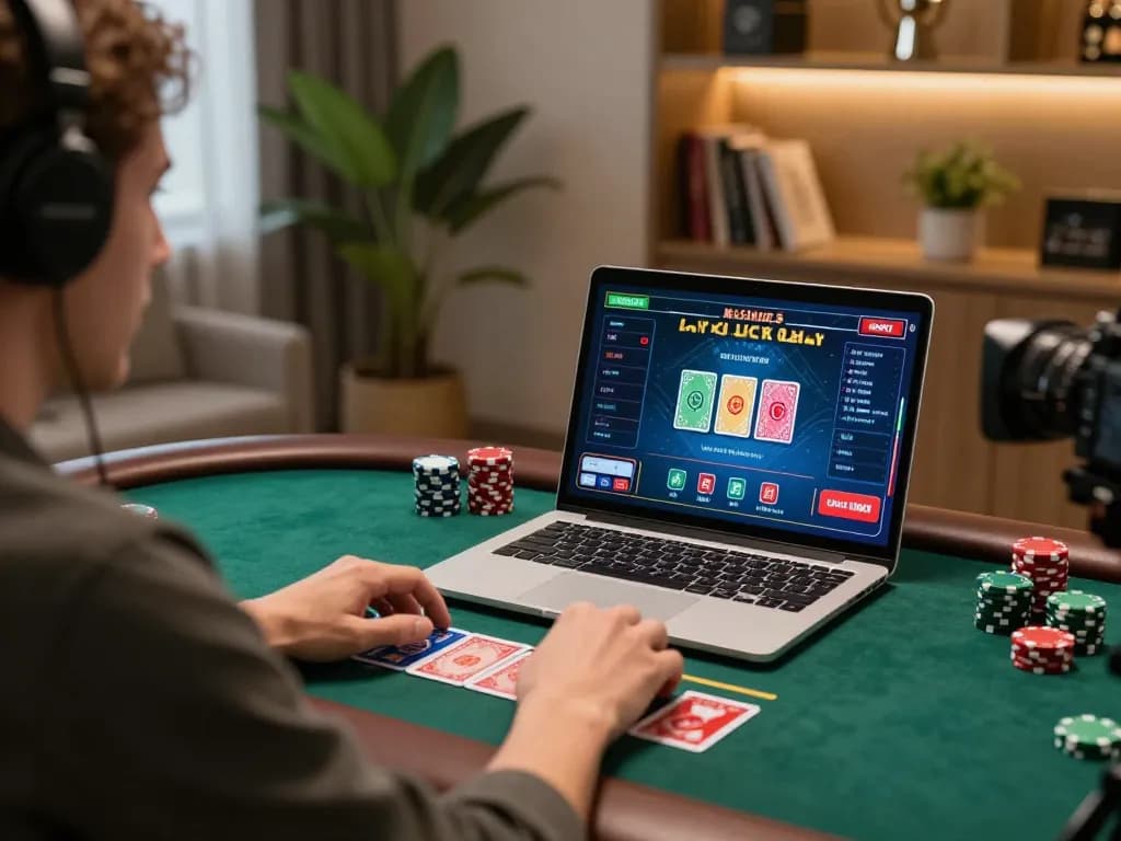 SC88 player engaged in live casino gaming on laptop showcasing professional setup and strategic focus.