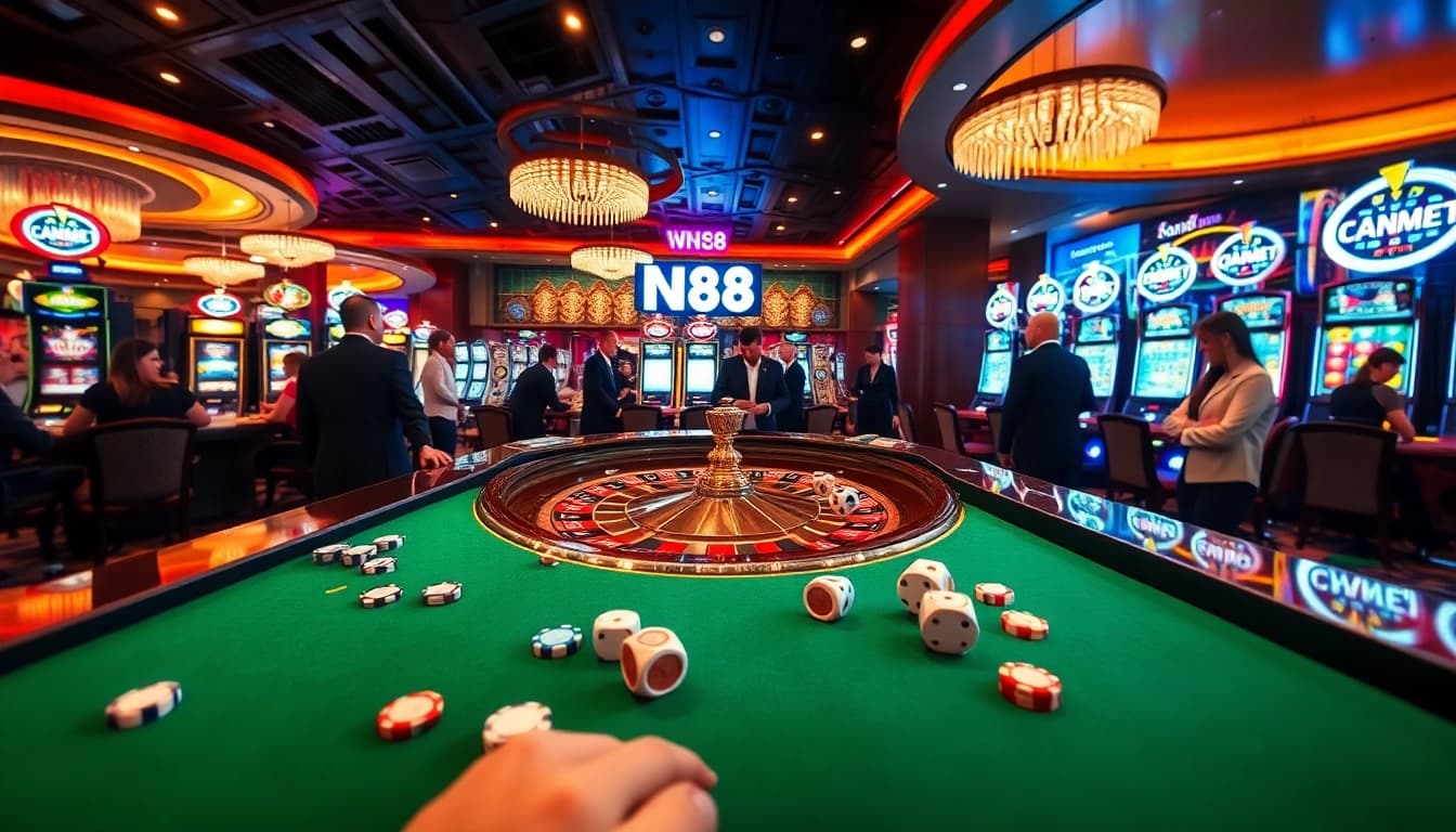 Engaged players enjoying fast-paced games at NK88 casino with vibrant atmosphere.