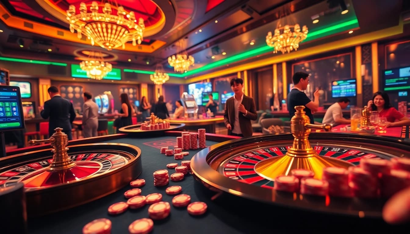 Experience the thrill of RR88 with exciting online gambling visuals featuring poker chips and a roulette wheel.