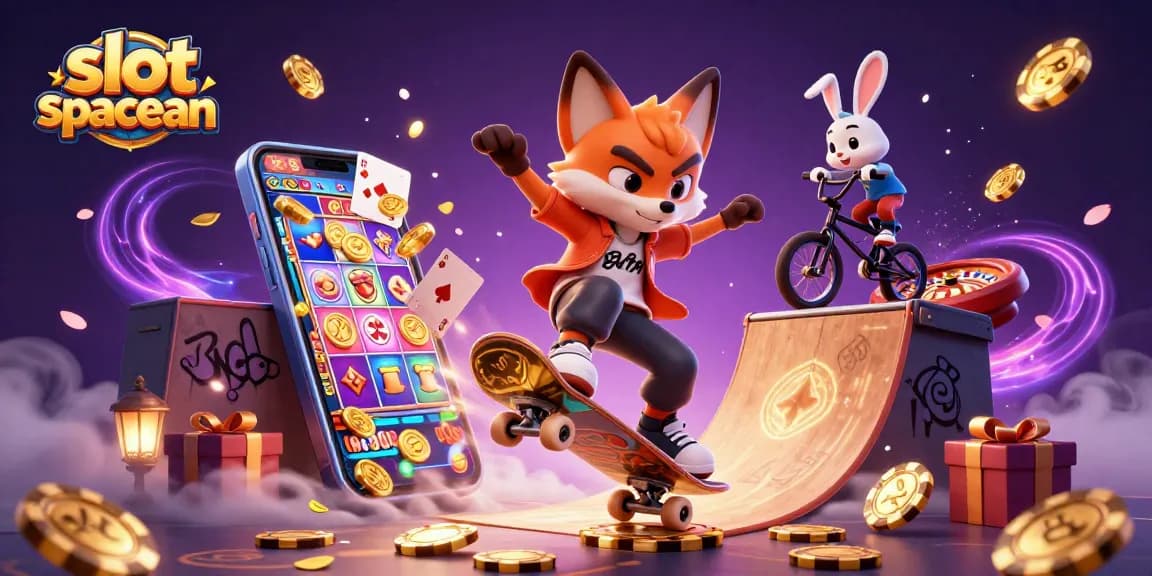 Experience the excitement of slot spaceman as gaming characters perform tricks in a vibrant casino world.