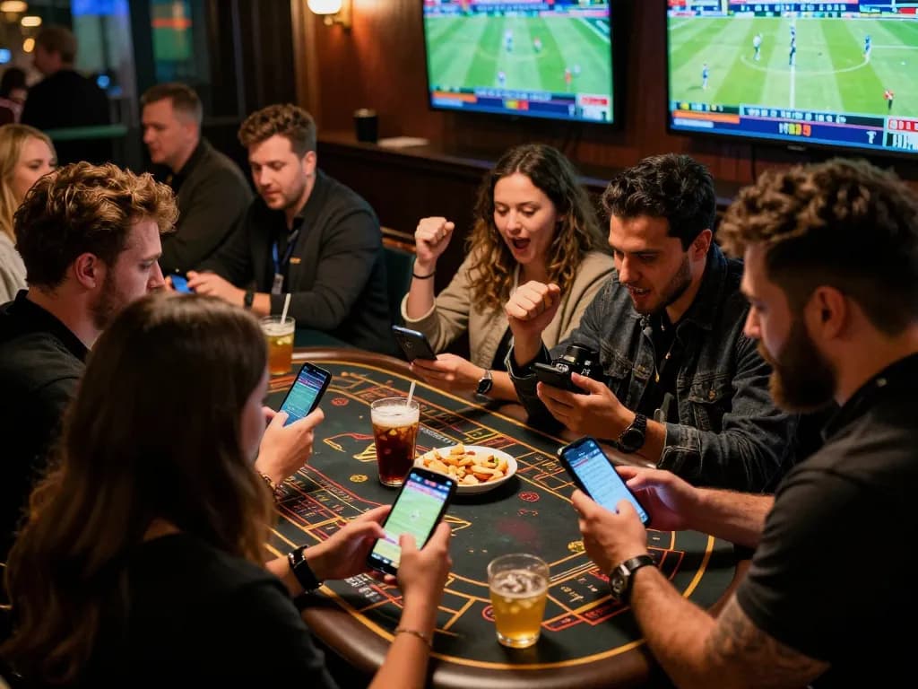 Cheering on sports with friends while placing bets on tip88 in a vibrant betting atmosphere