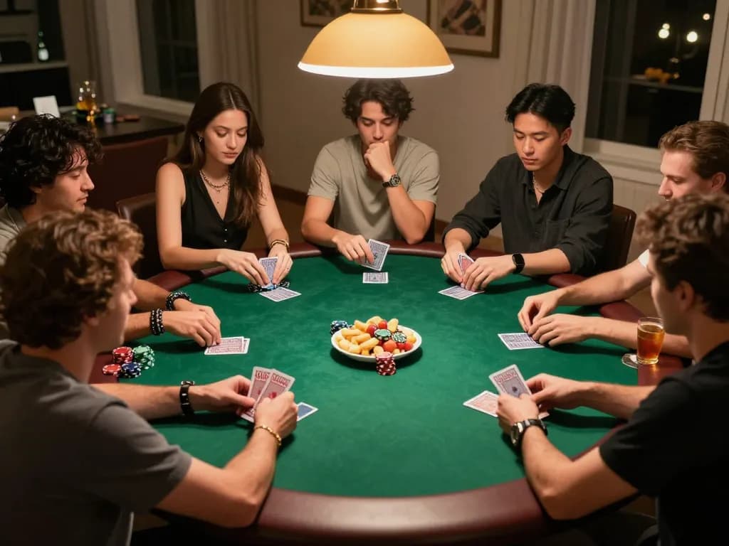 Players enjoying casinos not on gamstop during a private poker night with friends.