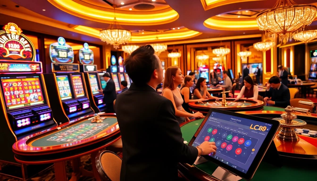Players enjoying casino games at LC88, highlighting excitement and luxury in a vibrant atmosphere.