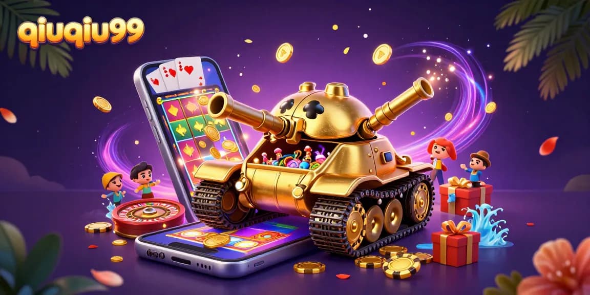 Experience thrilling gameplay with qiuqiu99 as golden coins and casino elements explode in a vibrant scene.