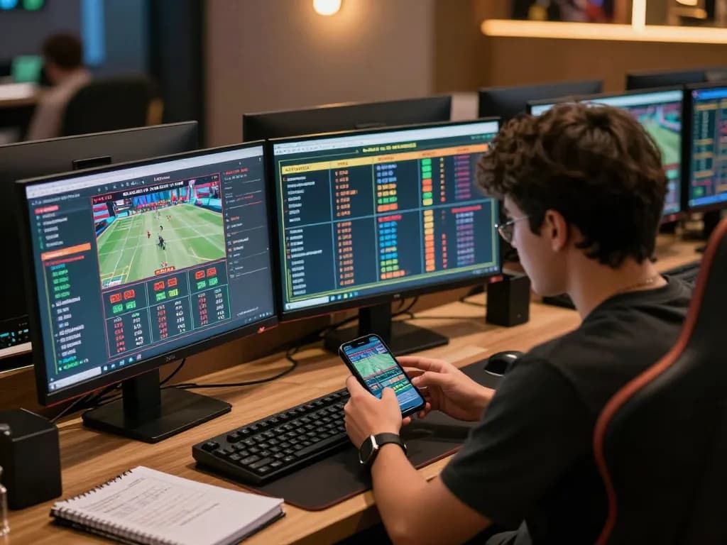 uu88 strategic online betting session with multiple screens showcasing live events