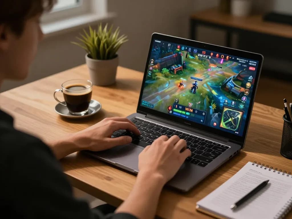 Pemain menikmati permainan armorbet online dengan catatan strategi di ruang kerja rumah yang nyaman.