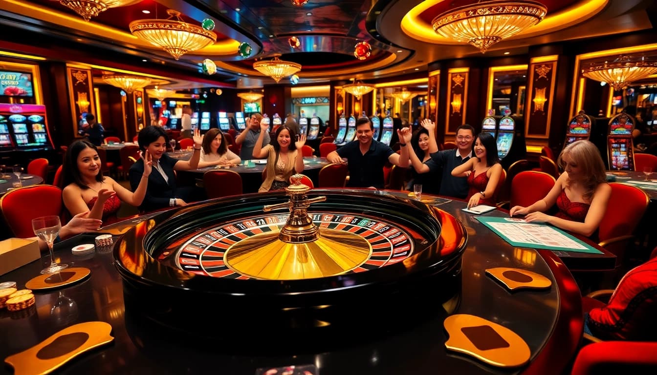 Experience the thrill of winning at https://www.eejl88888.com/ with a vibrant roulette game and excited players.