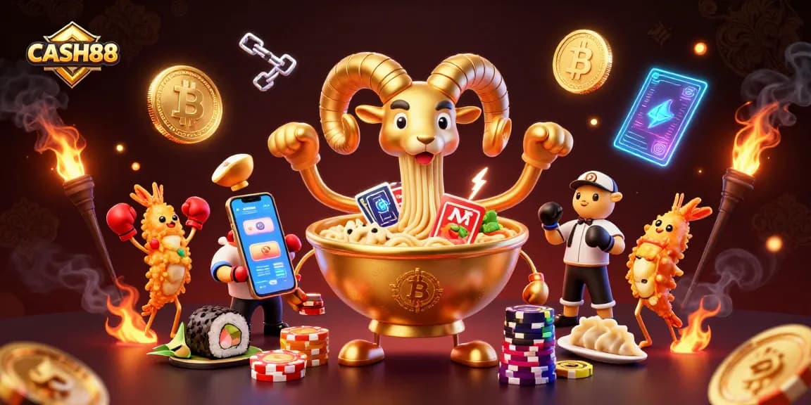 CASH88 offers an immersive gaming experience with unique characters and vibrant elements depicting a lively casino atmosphere.