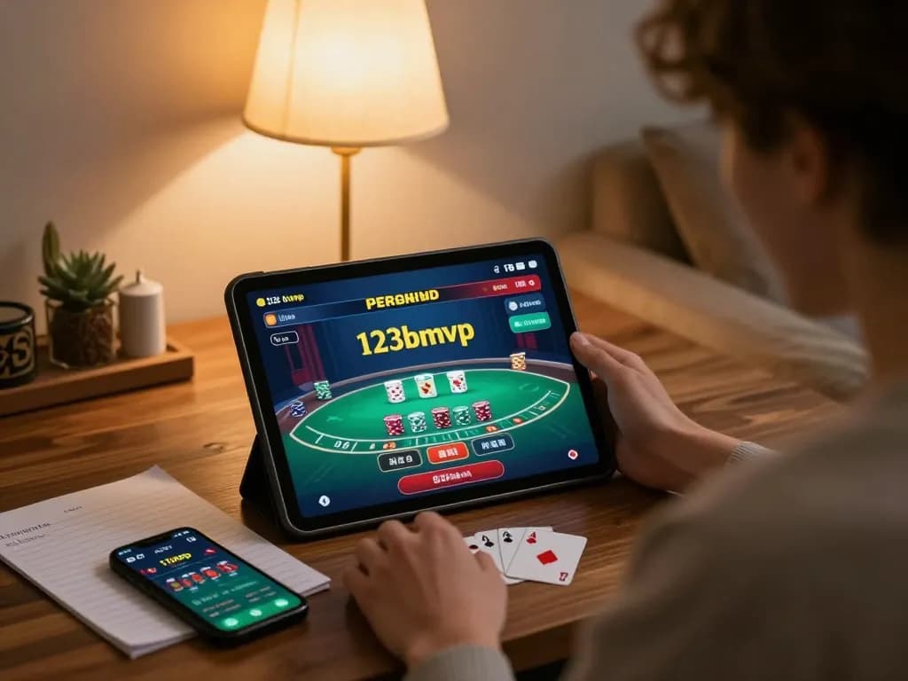 Player engaged in live blackjack on 123bmvp, enjoying a cozy home gaming environment.