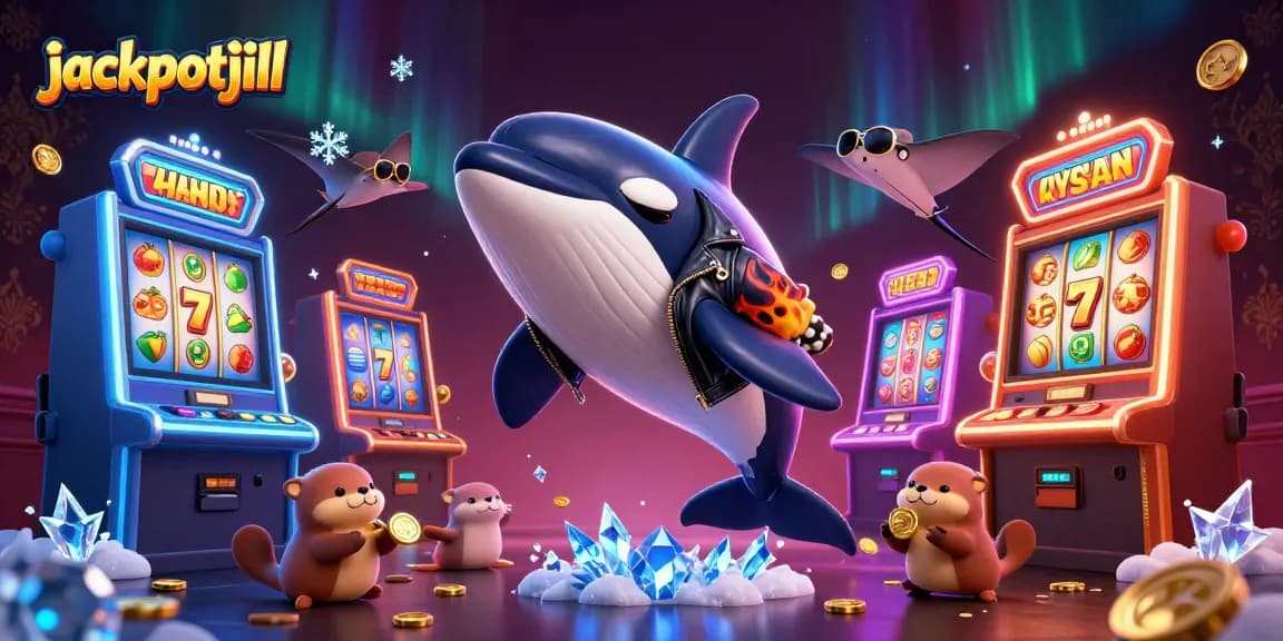 Experience jackpotjill excitement with a vibrant 3D casino scene featuring coins and joyful characters.
