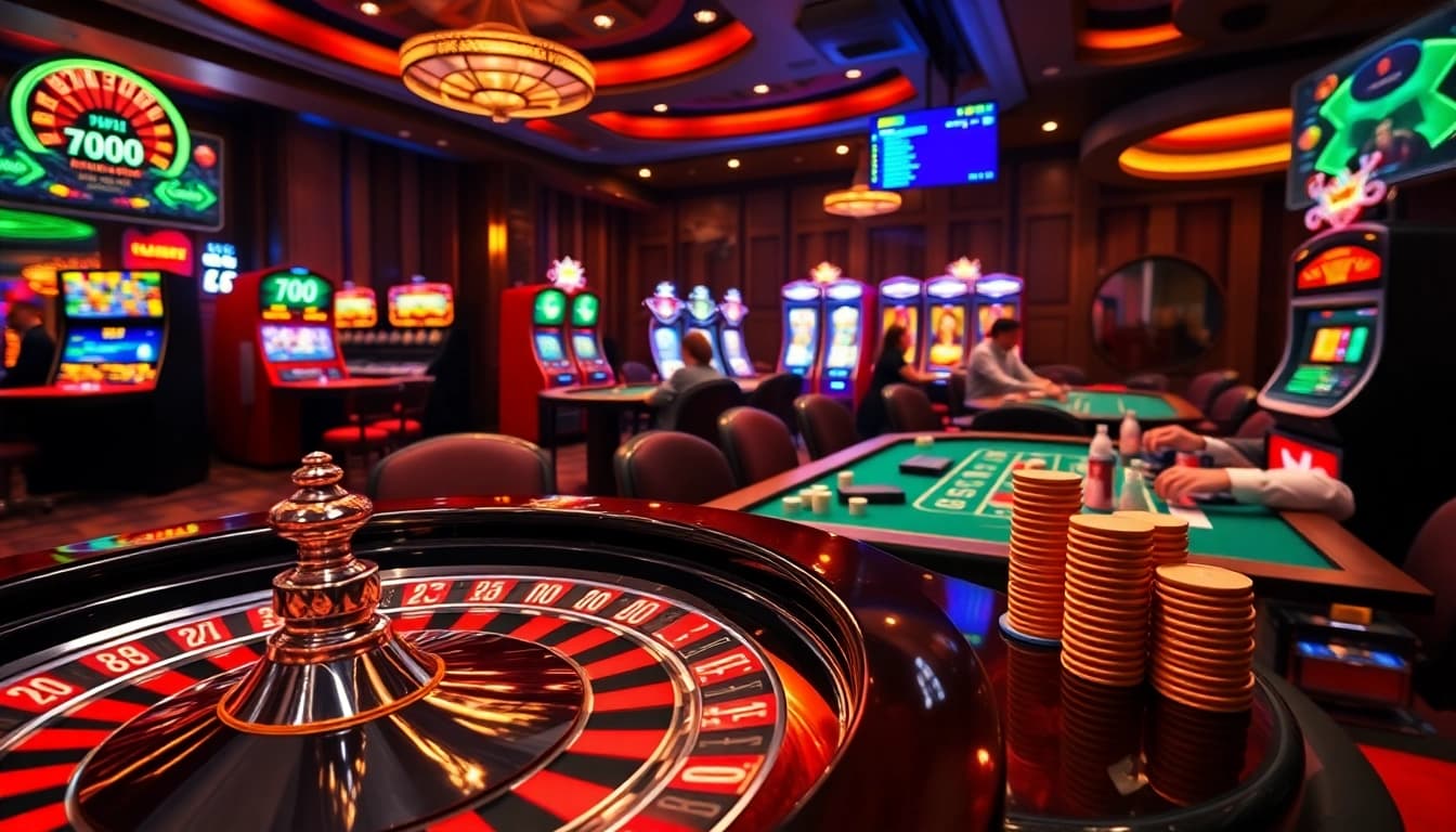 TG88 online casino visual, showcasing exciting roulette and poker gameplay with vibrant graphics and warm lighting.