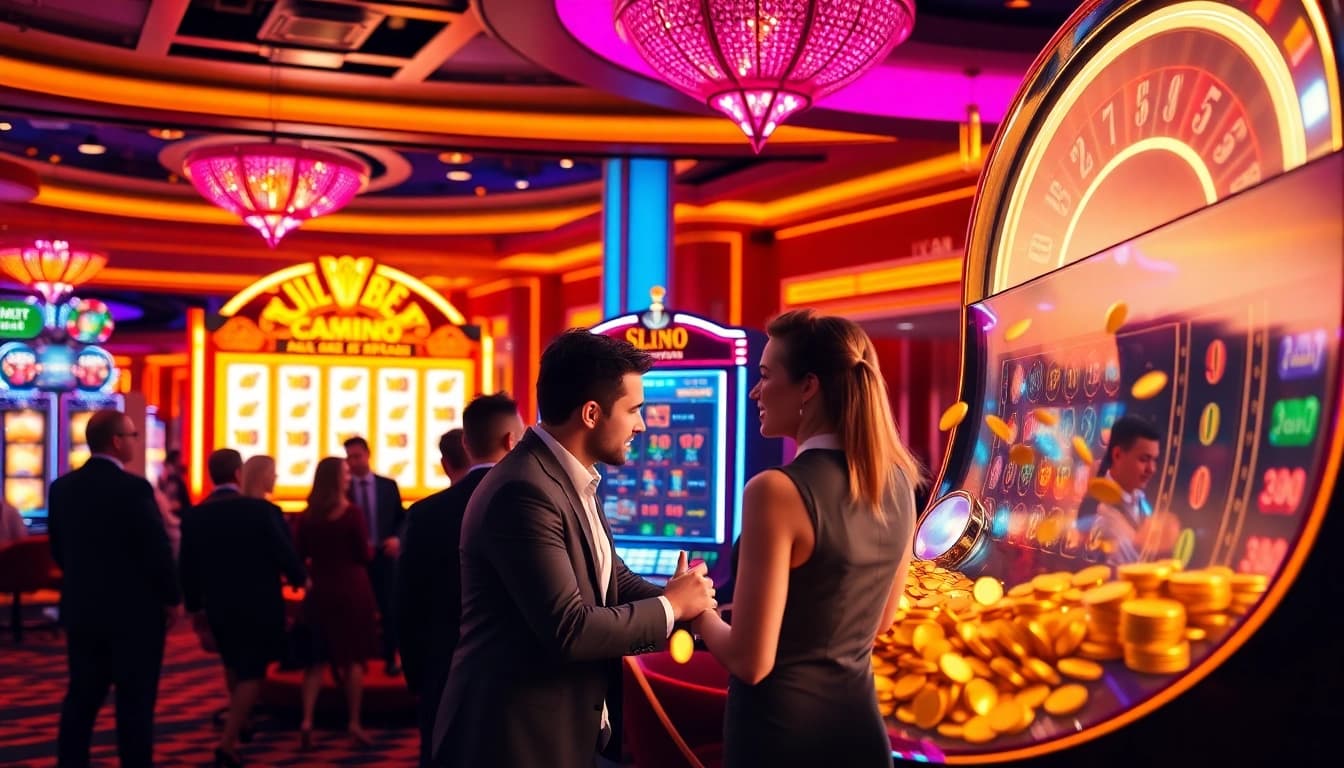 Players enjoying the excitement of slot 88 with vibrant casino atmosphere and colorful elements.