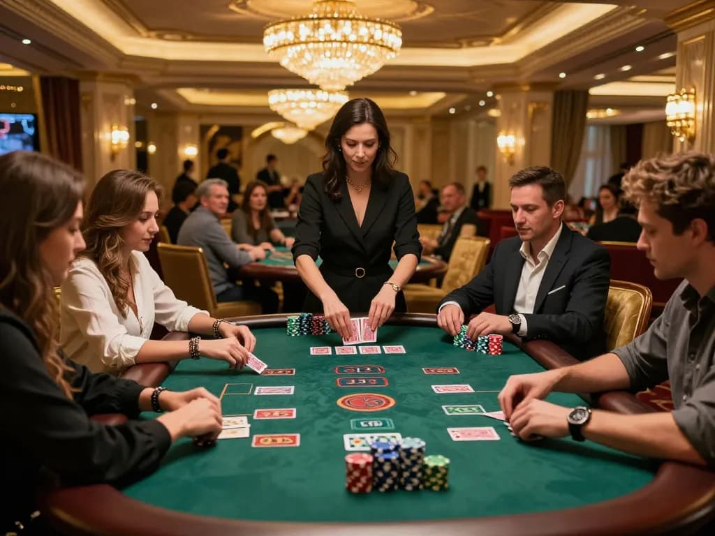 Players engaging in an intense game of blackjack at a luxurious casino table, showcasing the excitement of tx88.