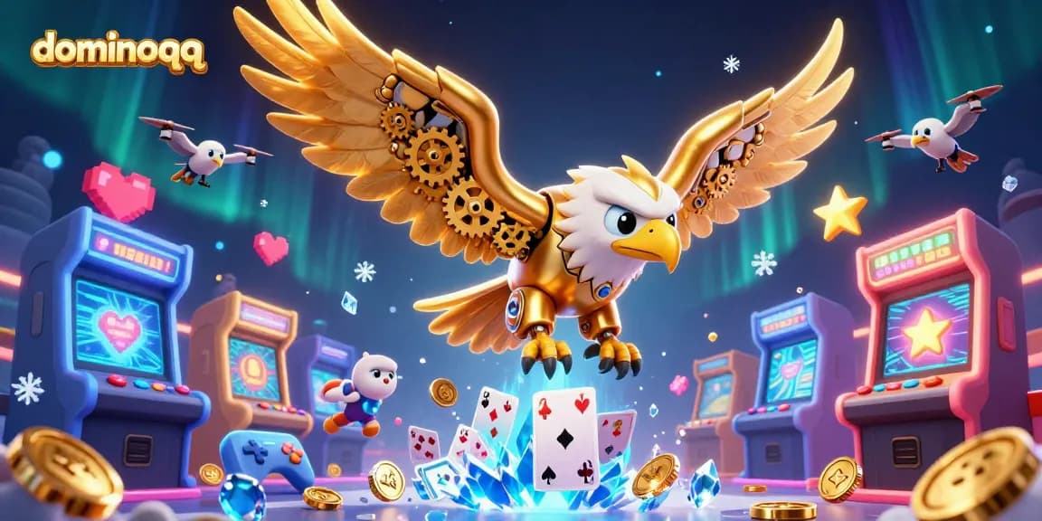 Engage in immersive gameplay with dominoqq featuring golden eagle and holographic cards.