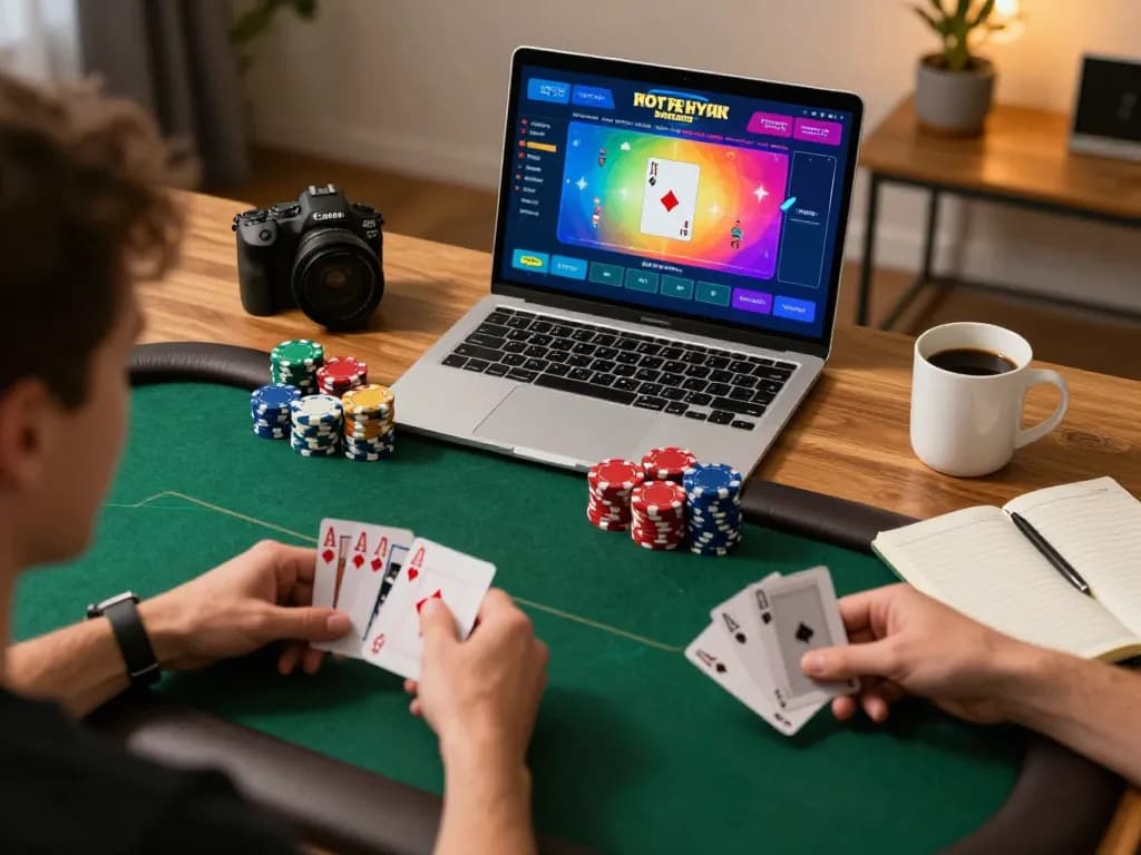 Player at home enjoying online poker with 98win, engaging in strategic gameplay and analysis
