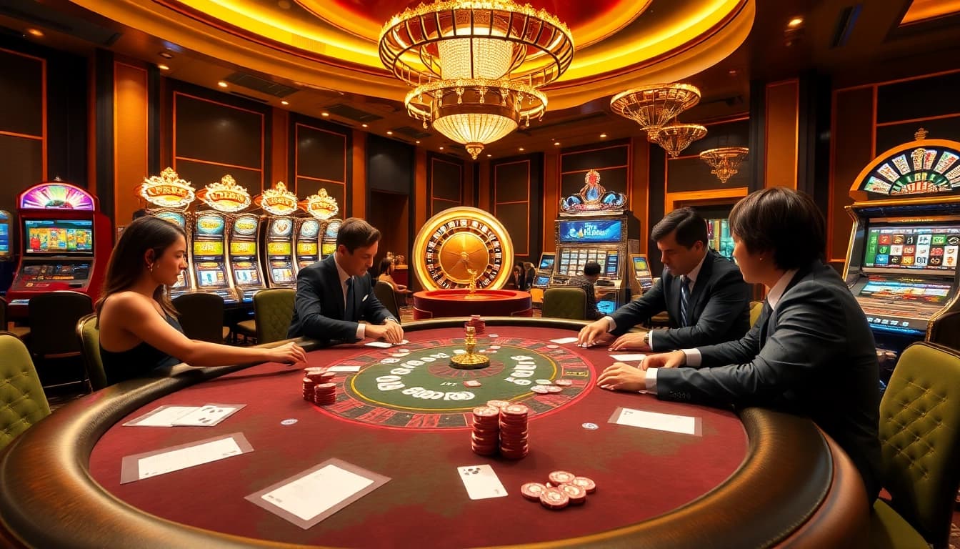 Exciting poker game at NK88 casino with vibrant actions and professional atmosphere.