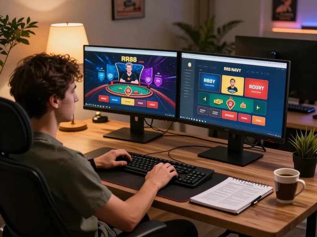Engaging gameplay at RR88 NAVY online casino with dynamic screens showcasing poker games and strategies.