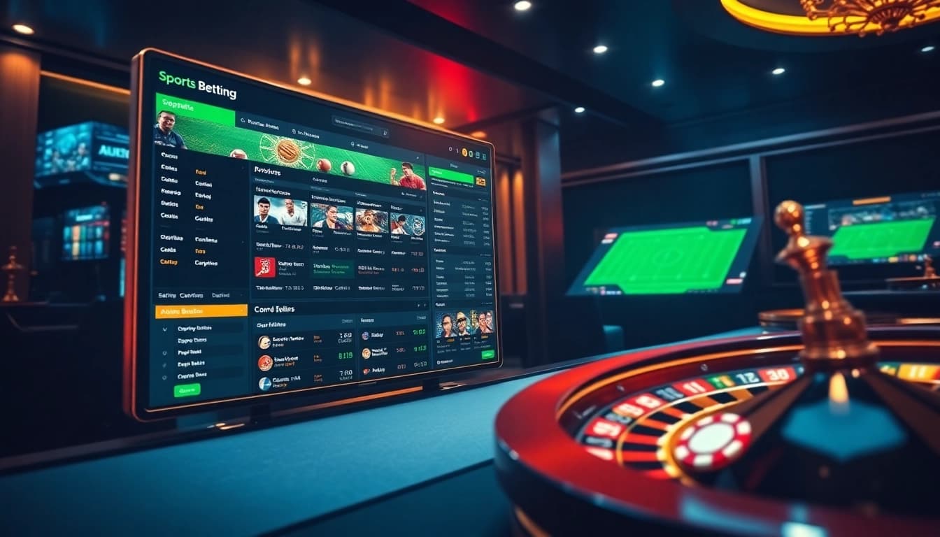 Action-packed scene of sbobet link alternatif with dynamic betting options and casino elements.
