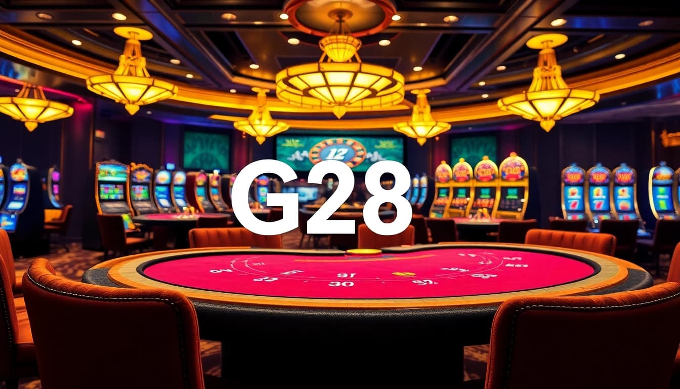 G28 online platform enhances poker action in a luxurious casino setting.