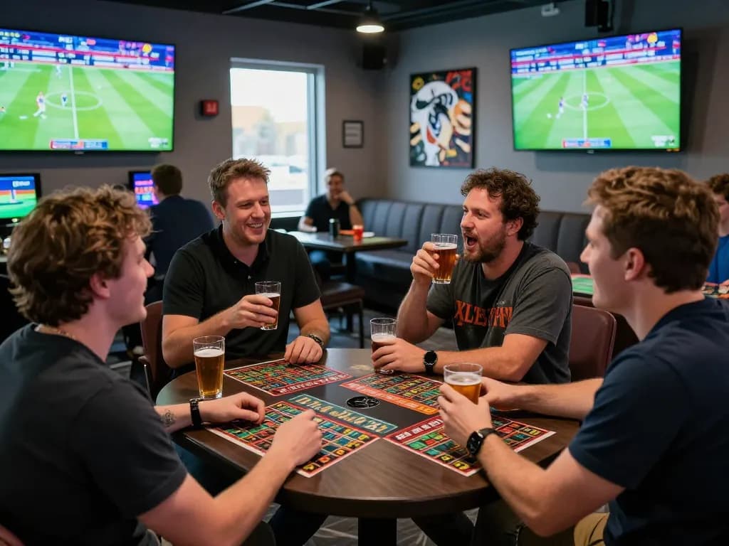 SBOBET sports betting lounge with enthusiastic spectators and live sports screens