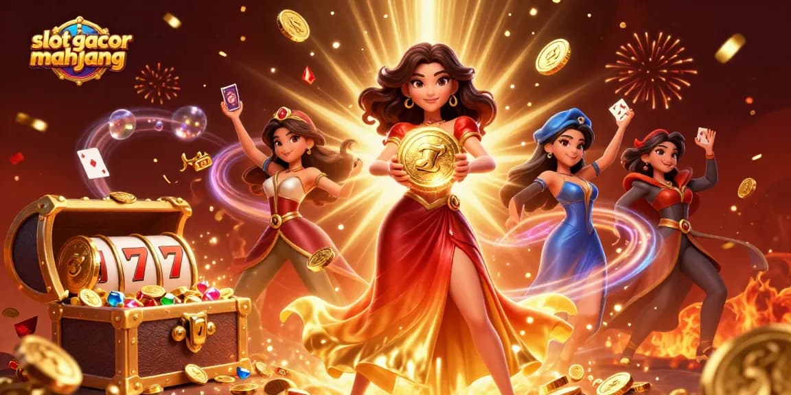 Spin the winning reels in slot gacor mahjong as treasures rain down in this vibrant casino scene.