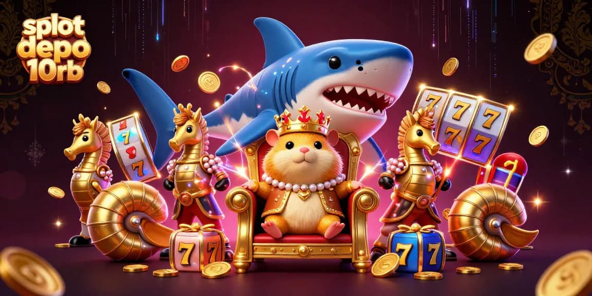 Spin and win big with slot depo 10rb featuring a golden hamster king and casino symbols.
