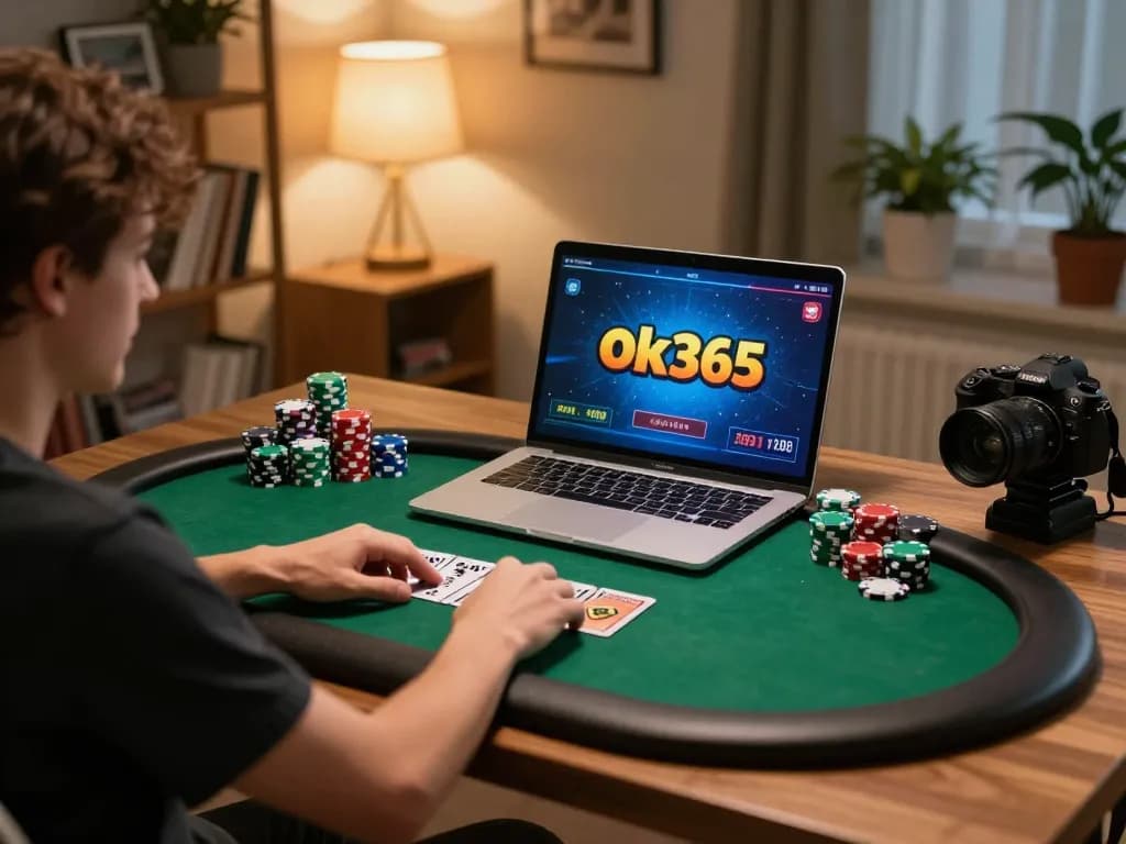 Person enjoying an online poker game at home on ok365, showcasing an engaging gaming atmosphere.