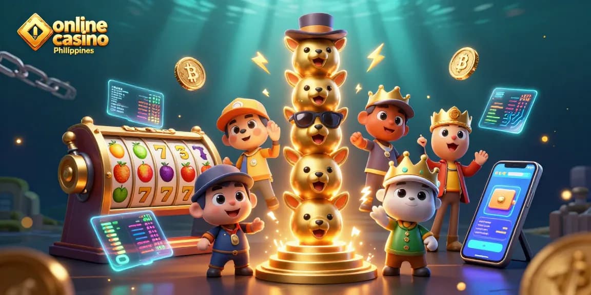 Experience the thrill of online casino Philippines with this vibrant 3D illustration showcasing a dynamic totem pole and exciting slot game elements.