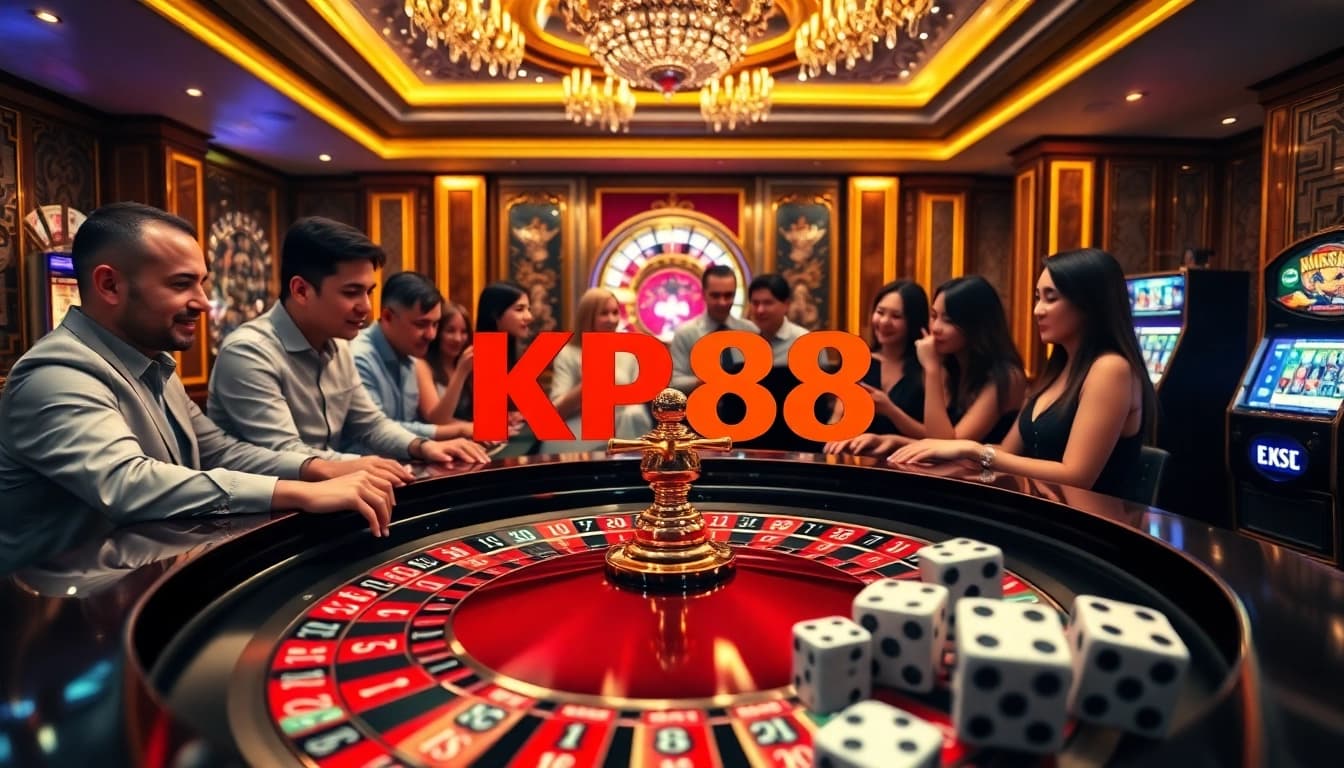 The excitement of players at the KP88 casino roulette table with colorful chips and illuminated ambiance.