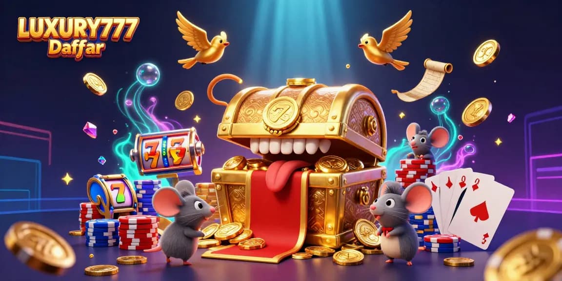 Rasakan keberuntungan dengan LUXURY777 Daftar dan mesin slot yang menampilkan tumpukan chip poker yang spektakuler.