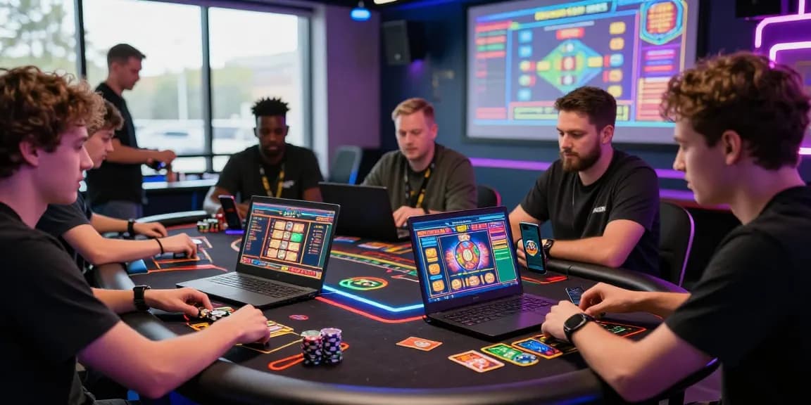 Exciting credit card casino scene with UK players engaged in various games, showcasing vibrant gaming atmosphere.