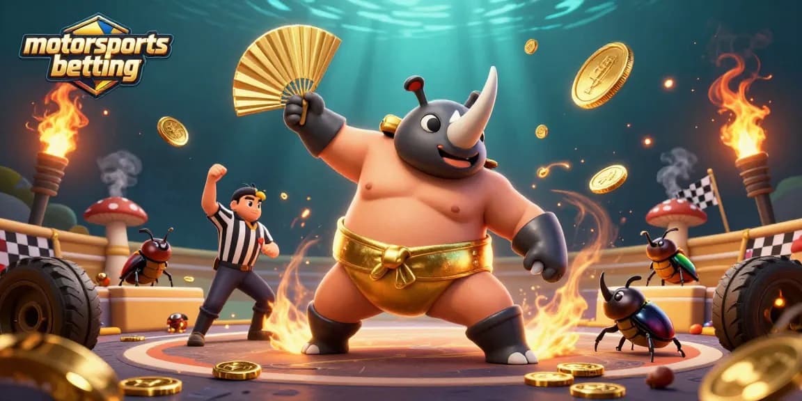 Engage in motorsports betting with dynamic racing scene featuring a beetle champion.