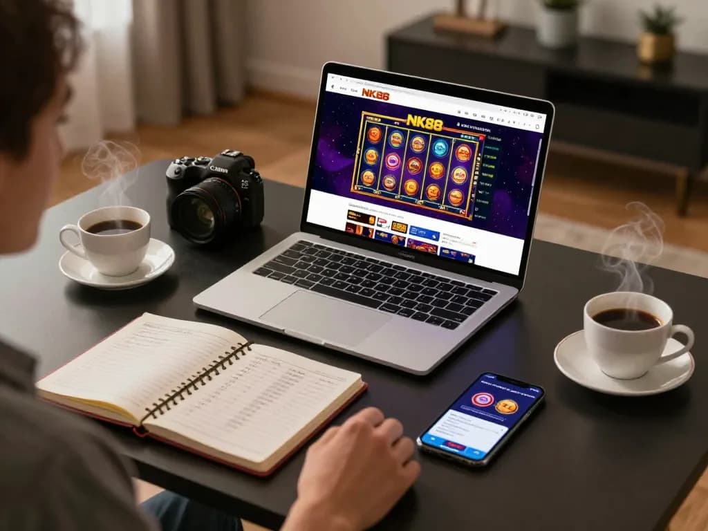 Engaging in strategic gameplay at NK88 online casino, showcasing an immersive home gaming setup.