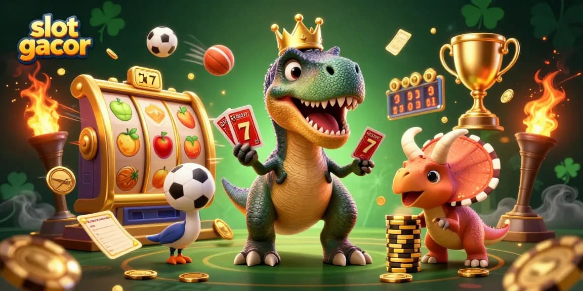 Experience thrilling gameplay with slot gacor as cartoon dinosaurs engage in exciting casino fun.