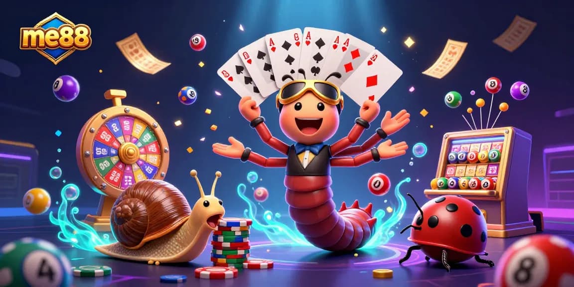 Engage in exciting gaming action with me88's vibrant casino illustration featuring stunning characters and game elements.