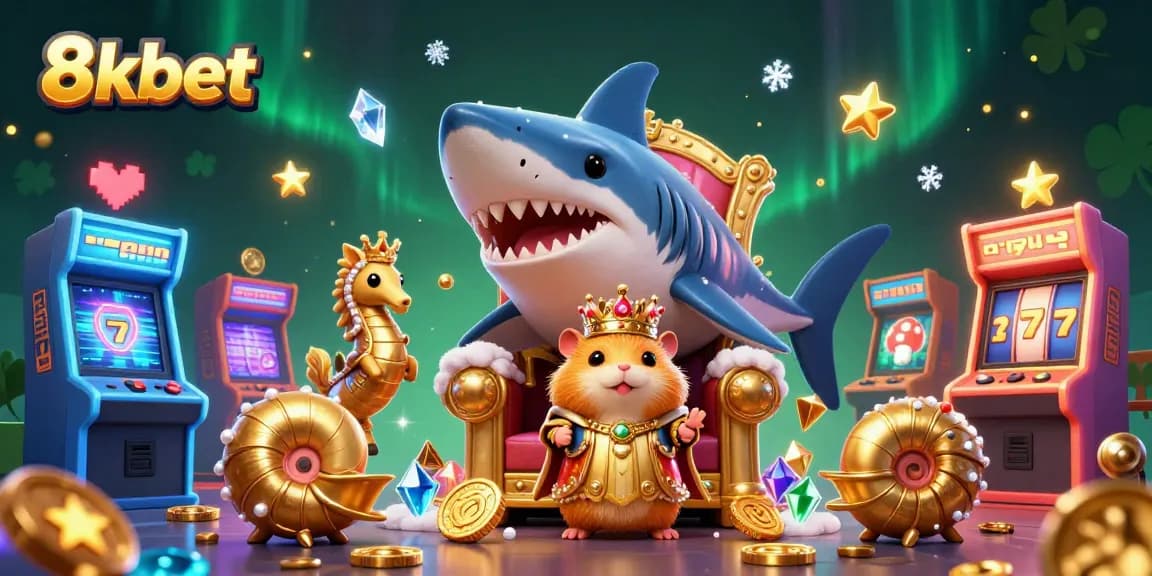 Experience excitement with 8xbet as a golden hamster king presides over a vibrant casino scene.