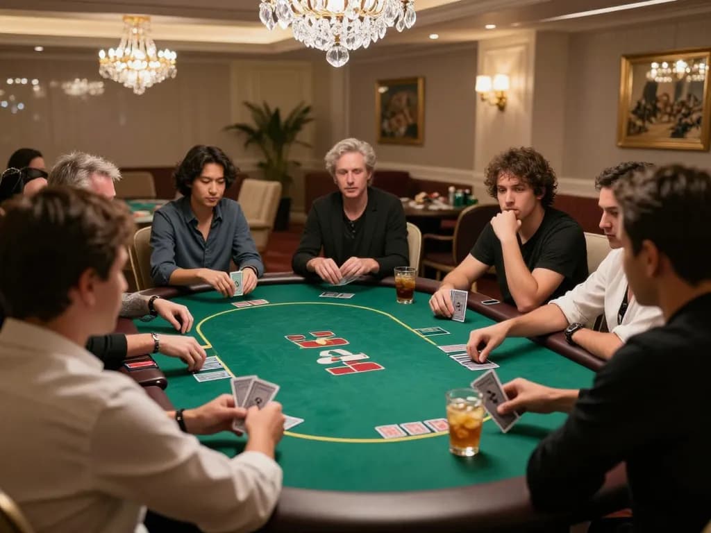 Pemain yang merencanakan strategi di Texas Hold'em di ruang VIP mewah dalam permainan poker di https://withinthesewallsblog.com/2017/, menampilkan aksi yang intens.