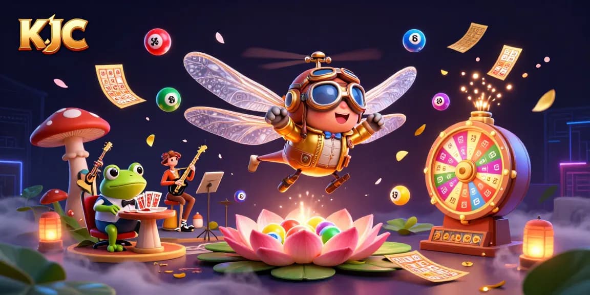 Experience KJC's lively gambling scene featuring a dragonfly pilot, frog dealer, and jazz-playing crickets.