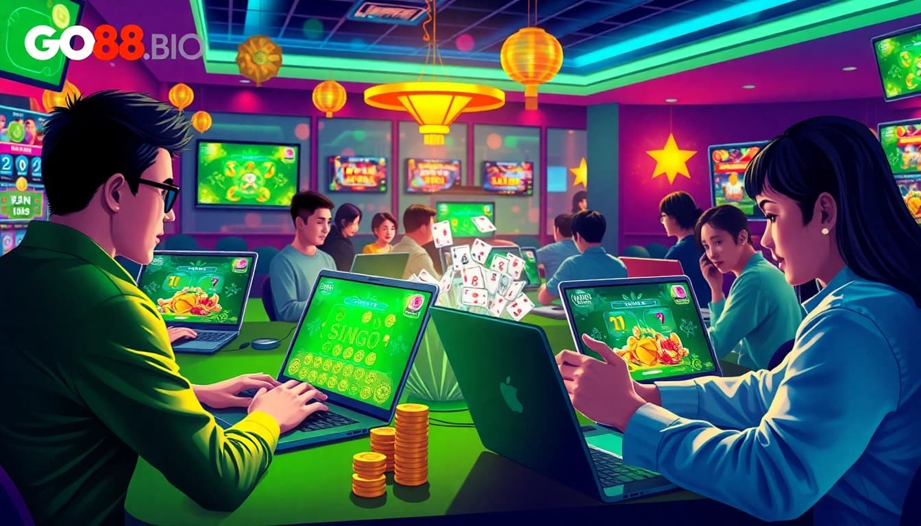 Exciting online gaming scene featuring players enjoying casino games at https://go88.bio/ with vibrant colors and dynamic atmosphere.