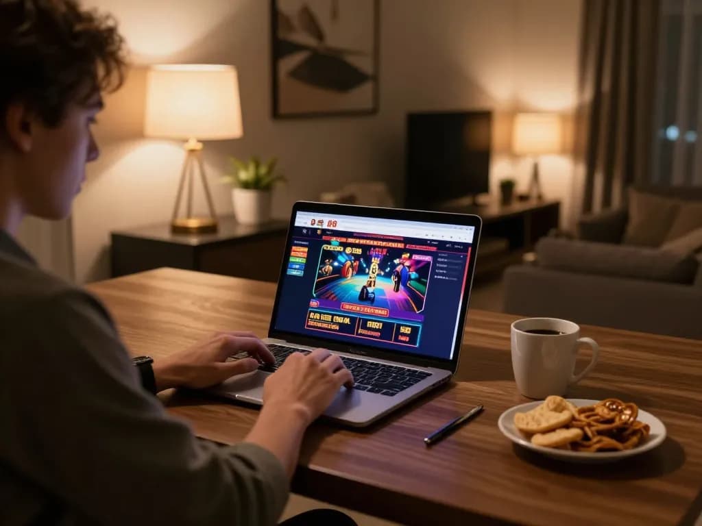 Engaging with online gaming at open 88 on a stylish laptop, highlighting interactive betting experience.