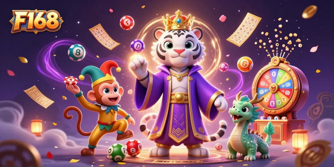 Experience the excitement of gaming with F168's vibrant 3D casino illustration featuring engaging characters and dynamic elements.