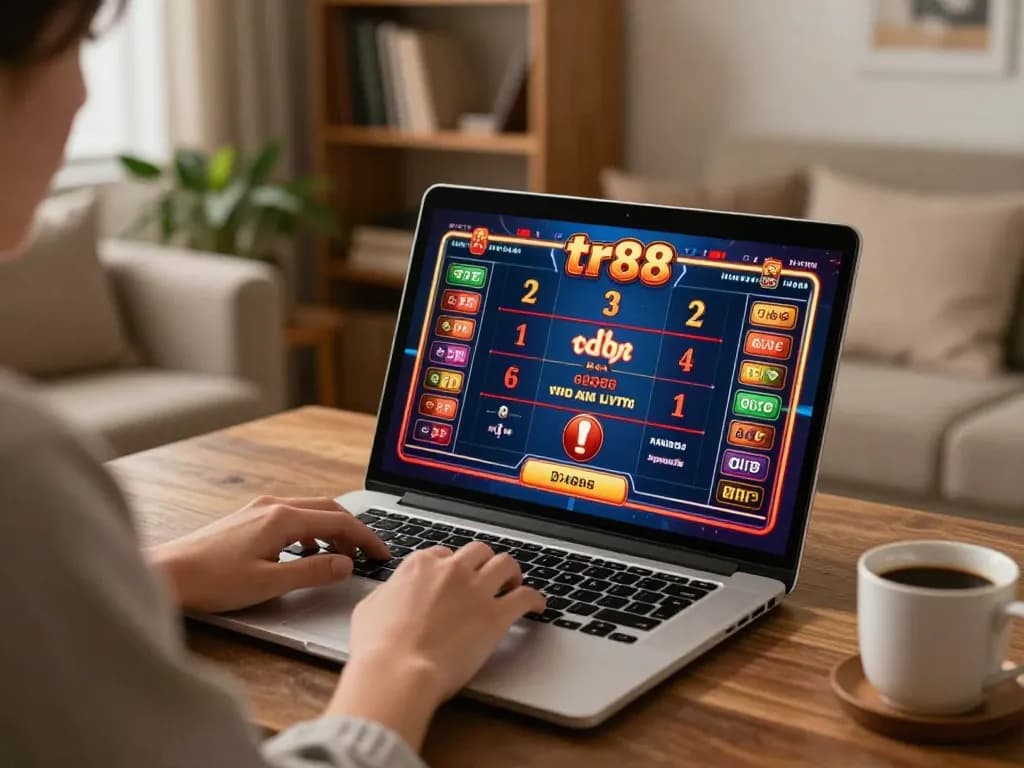 Engaging in a tr88 bet online casino session from the comfort of home, showcasing a vibrant gaming interface.