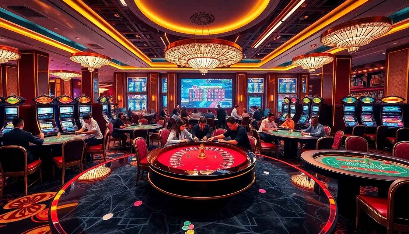 Pushpa Club showcases an elegant casino scene with players at poker tables, embodying thrilling gambling excitement.