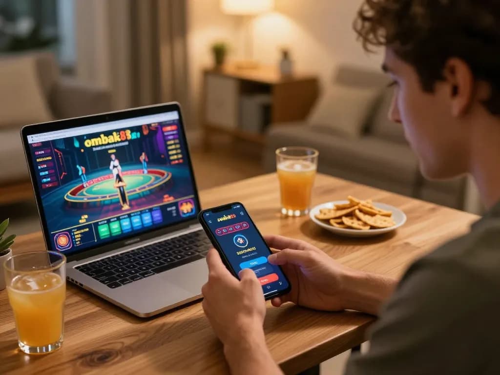 Pemain menikmati aplikasi ombak88 untuk permainan online, fokus dan terlibat dalam permainan strategis.