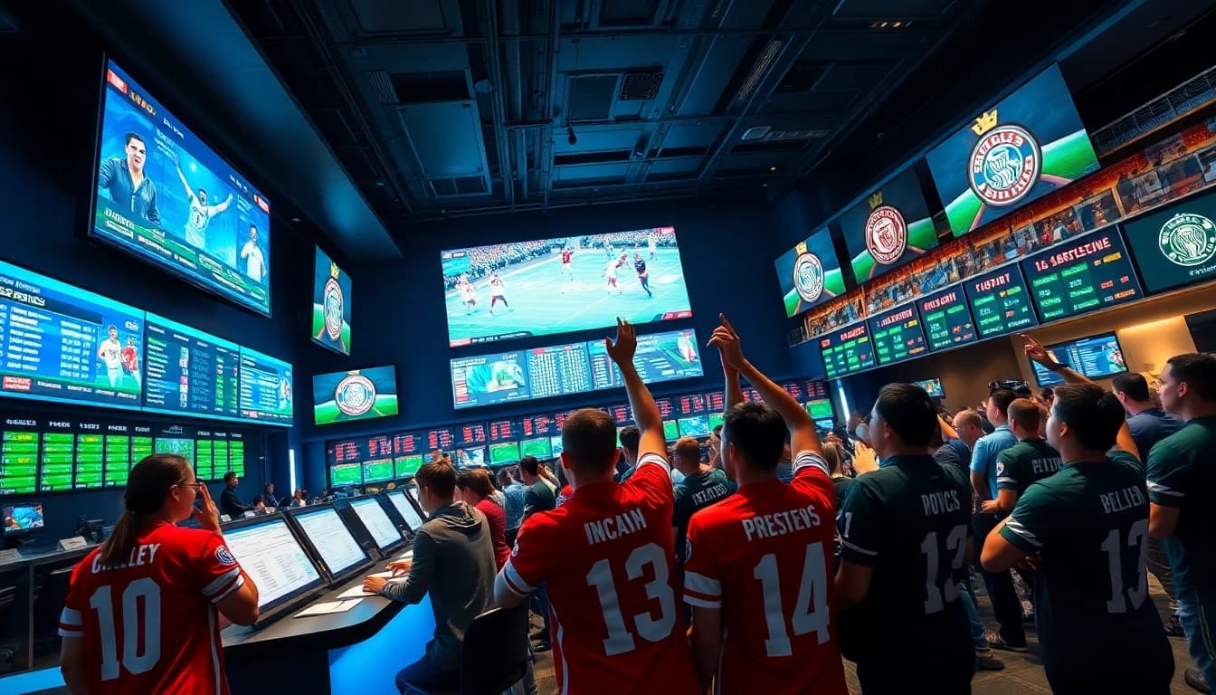 Engaging sports betting scene showcasing fans and live games in a vibrant sportsbook.
