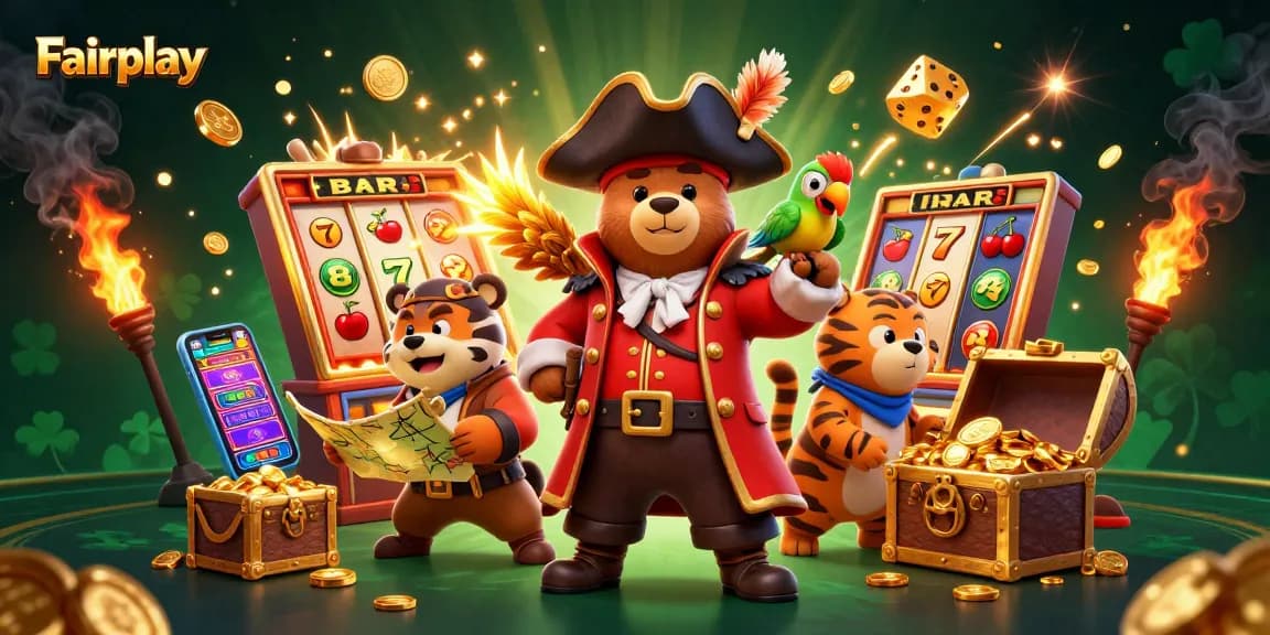 Experience jackpot excitement with Fairplay's thrilling 3D casino scene featuring colorful gaming elements.