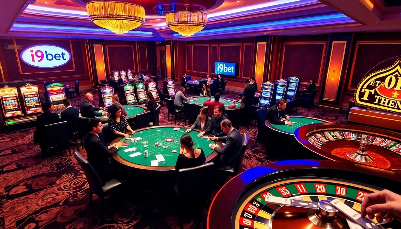 Experience the thrill of gambling at i9bet's luxurious casino floor with vibrant games and excitement.