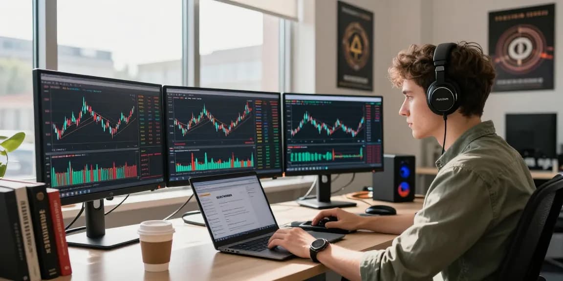 Торговля на платформе bitmex биржи в современном офисе с трейдером за монитором