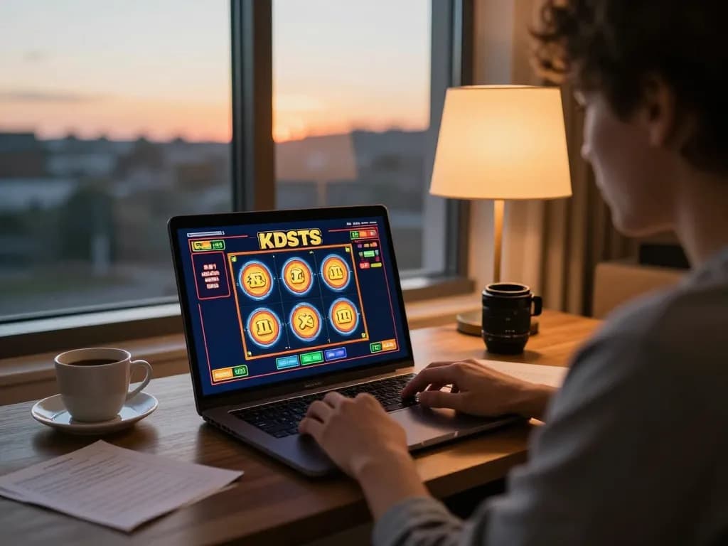 Engaging gameplay on KDSLOTS displayed on a laptop screen in a cozy home setting.