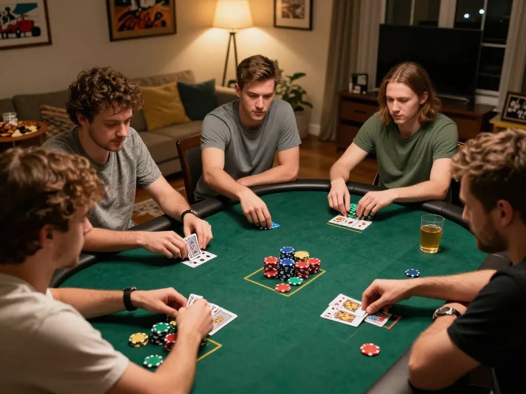 Engaging players analyze pengeluaran singapore during an exciting home poker game.